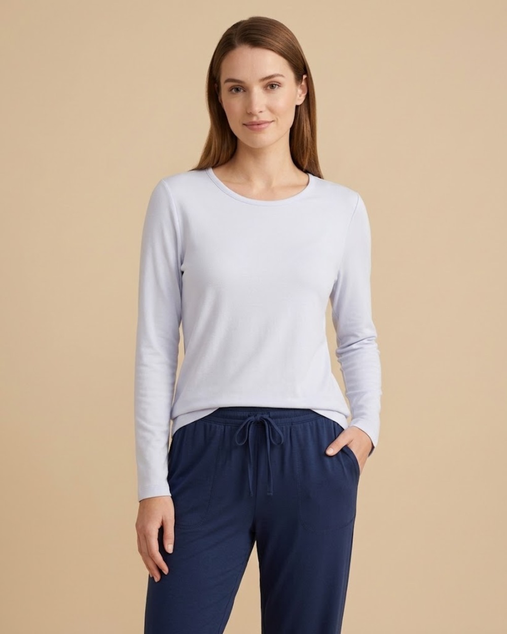 Hanro Loungy Nights Cotton Long Sleeve Tee Powder Blue XL